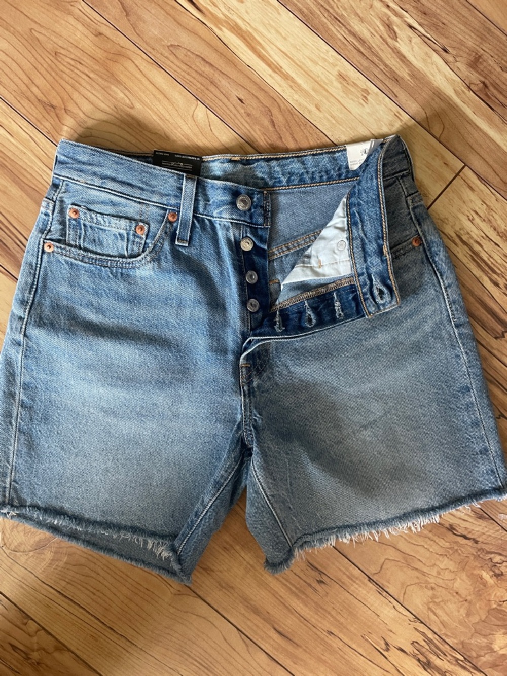 Levi's 501 Original High Rise Light Wash Button Up Frayed Denim Shorts NWT